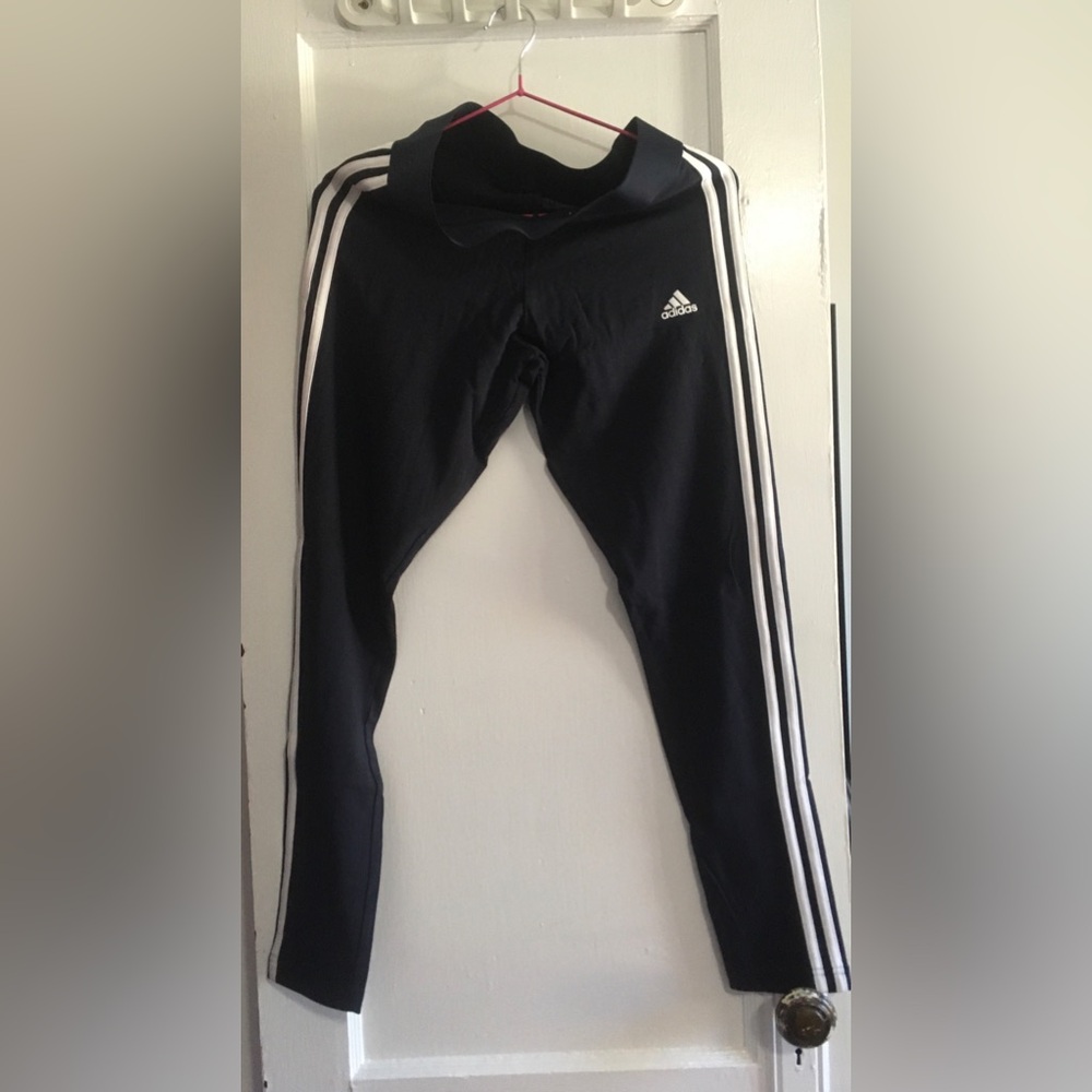 Adidas 3 Stripes Black Deep Navy Bluish Leggings Size Medium